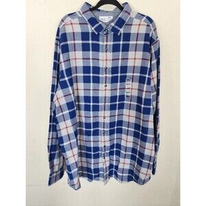 TRUE NATION Mens Reversible Snap Shirt 2XLT Cotton Blue Plaid NWT Flawed